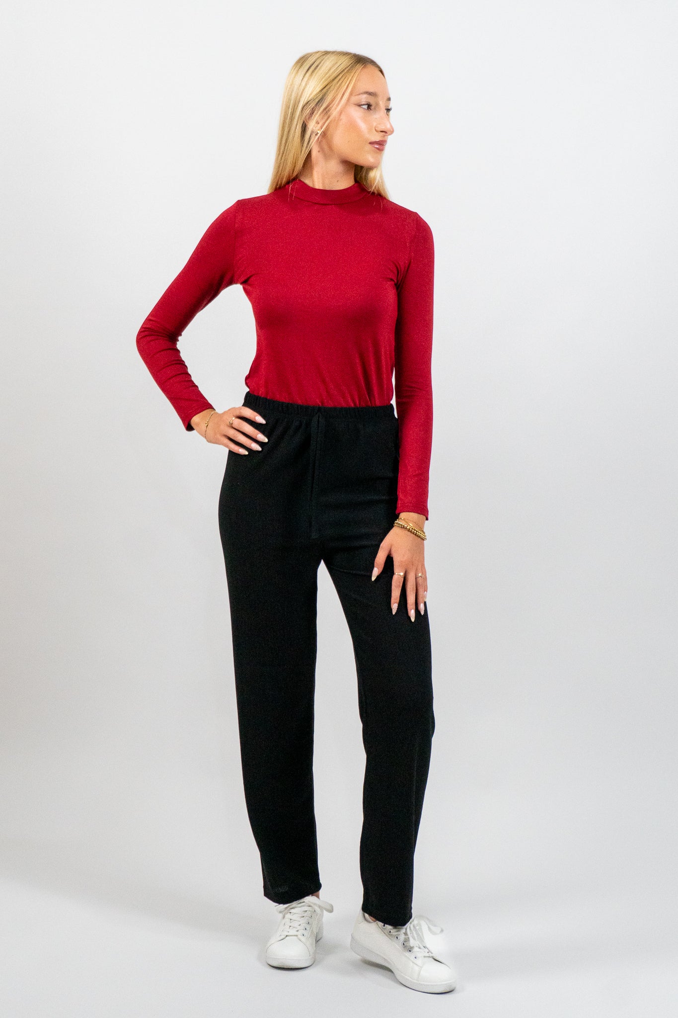 Rubine – Κόκκινη Μπλούζα με Μακρύ Μανίκι & Mock Neck