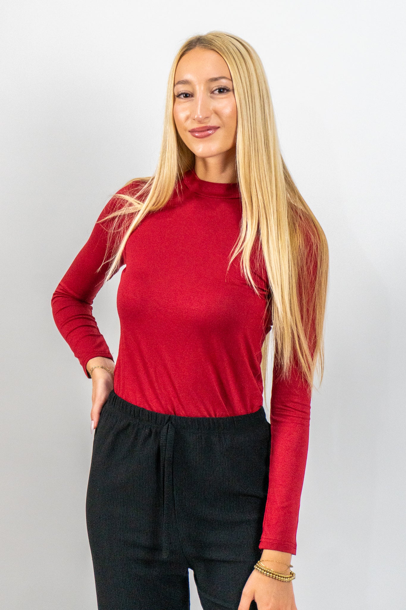 Rubine – Κόκκινη Μπλούζα με Μακρύ Μανίκι & Mock Neck