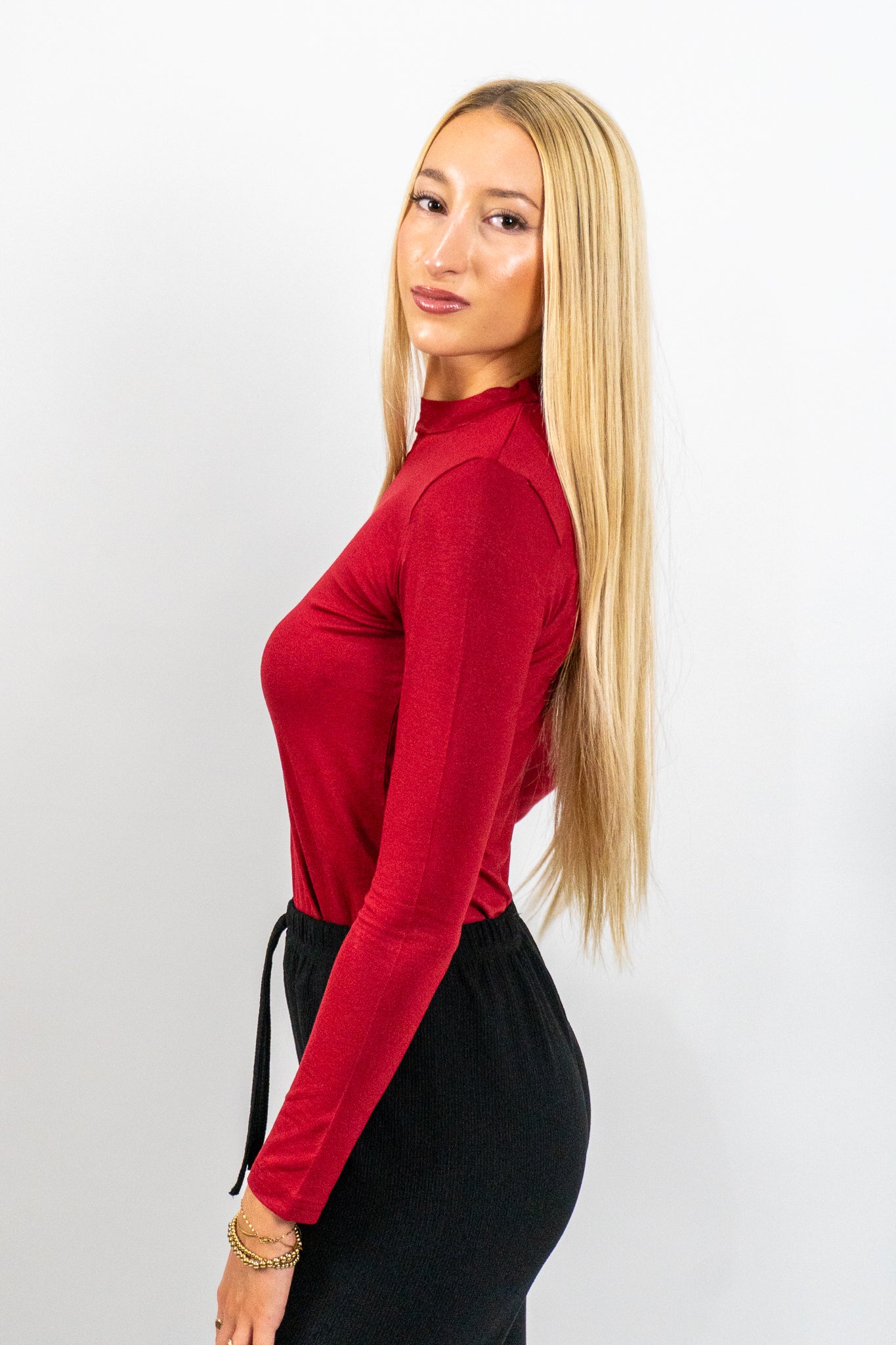 Rubine – Κόκκινη Μπλούζα με Μακρύ Μανίκι & Mock Neck