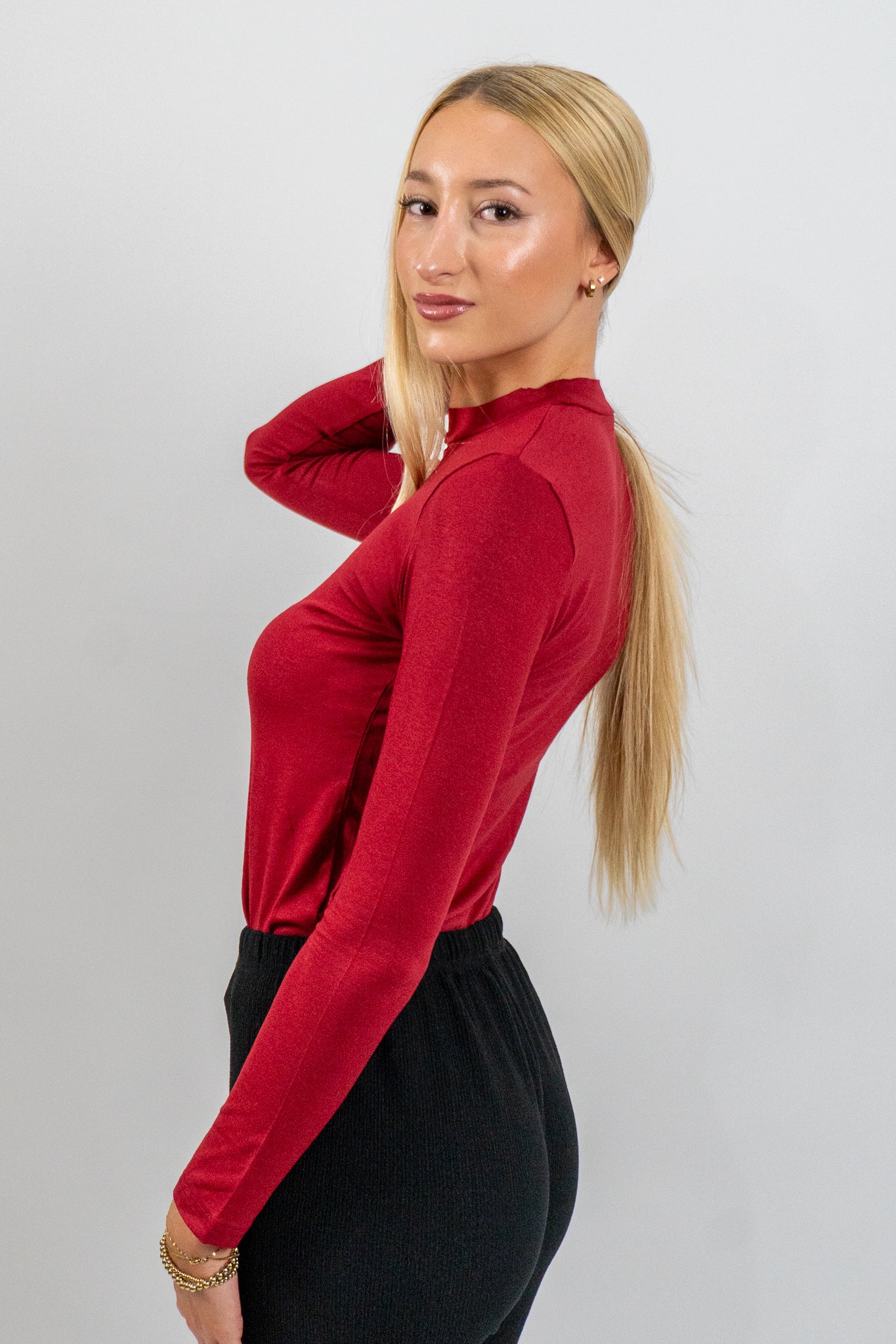 Rubine – Κόκκινη Μπλούζα με Μακρύ Μανίκι & Mock Neck